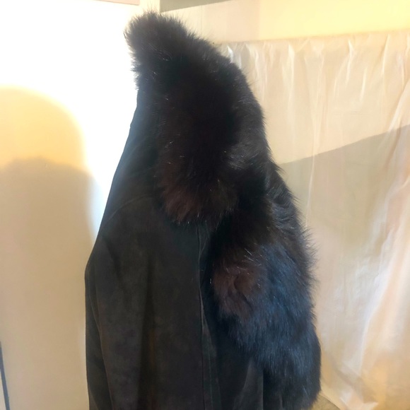 Hermes Sport VTG Suede Doblis midi coat with mink extended collar, black size 34 - Picture 4 of 17